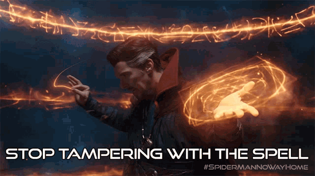 a poster for spider-man now way home shows doctor strange performing a spell