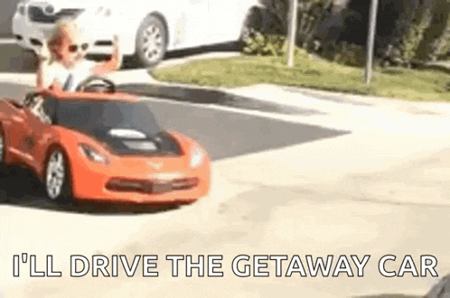 Kid Drives Getaway Car in Toy Corvette
